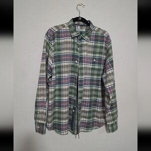 Tommy Bahama Relax Men’s Large Plaid Button Down Shirt Cotton-Tencel Denim